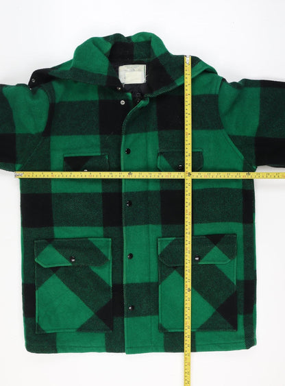 Johnson Woolen Mills Mens Chest 46 Green Black Check Wool Hooded Jacket