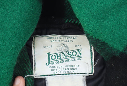 Johnson Woolen Mills Mens Chest 46 Green Black Check Wool Hooded Jacket