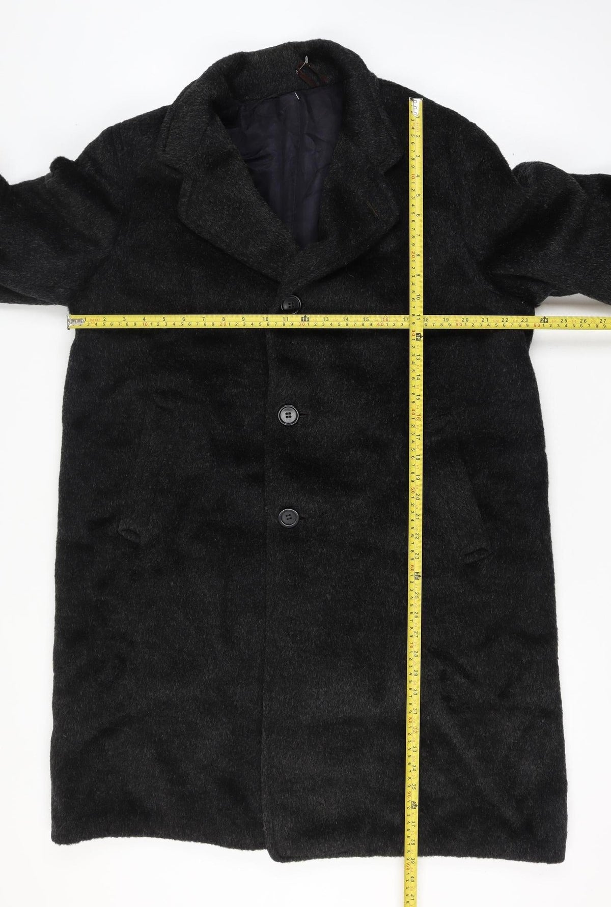 Tornaco Men’s Black Chest 46 Vintage Long Overcoat Single Breasted