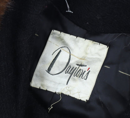 Dayton's Women’s Size 12 Black Long Vintage Fur Collar Overcoat