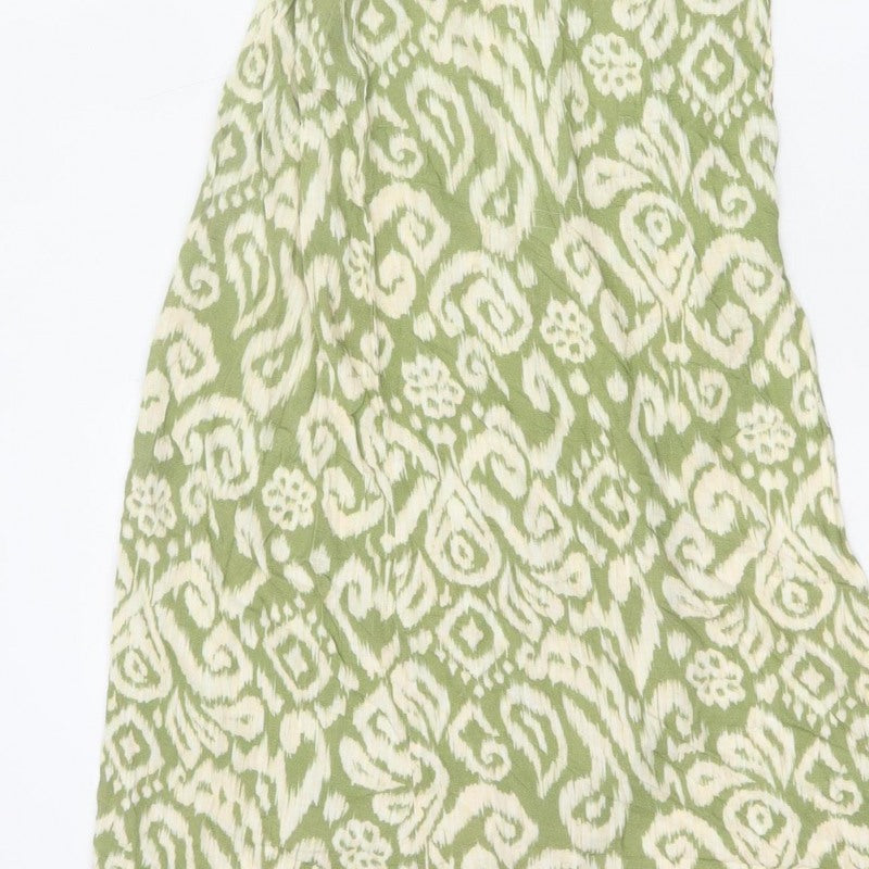 Zara Women Green S Maxi Slip Dress Geometric Print Side Slit