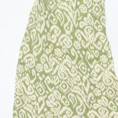 Zara Women Green S Maxi Slip Dress Geometric Print Side Slit