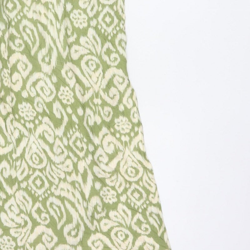 Zara Women Green S Maxi Slip Dress Geometric Print Side Slit