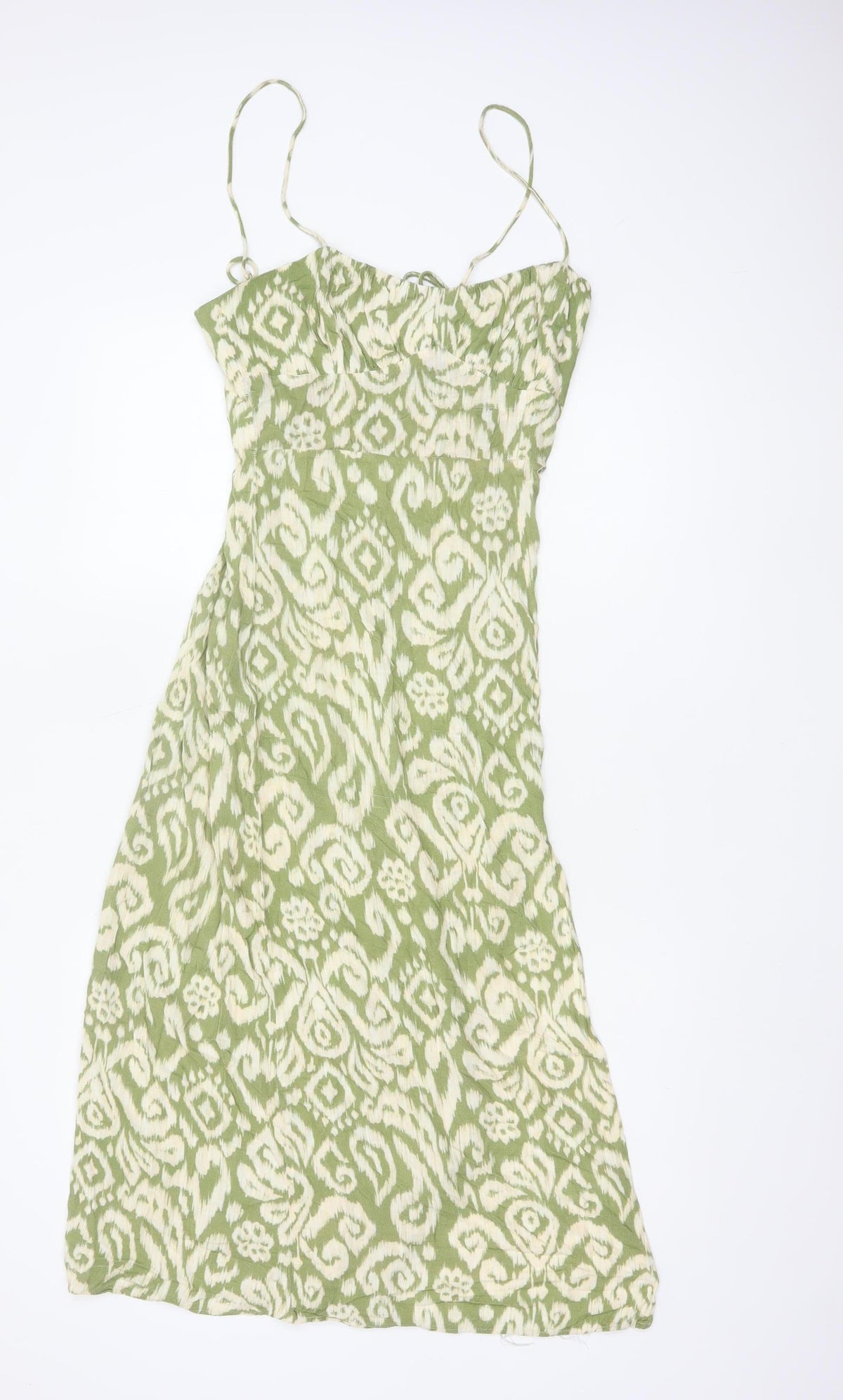 Zara Women Green S Maxi Slip Dress Geometric Print Side Slit