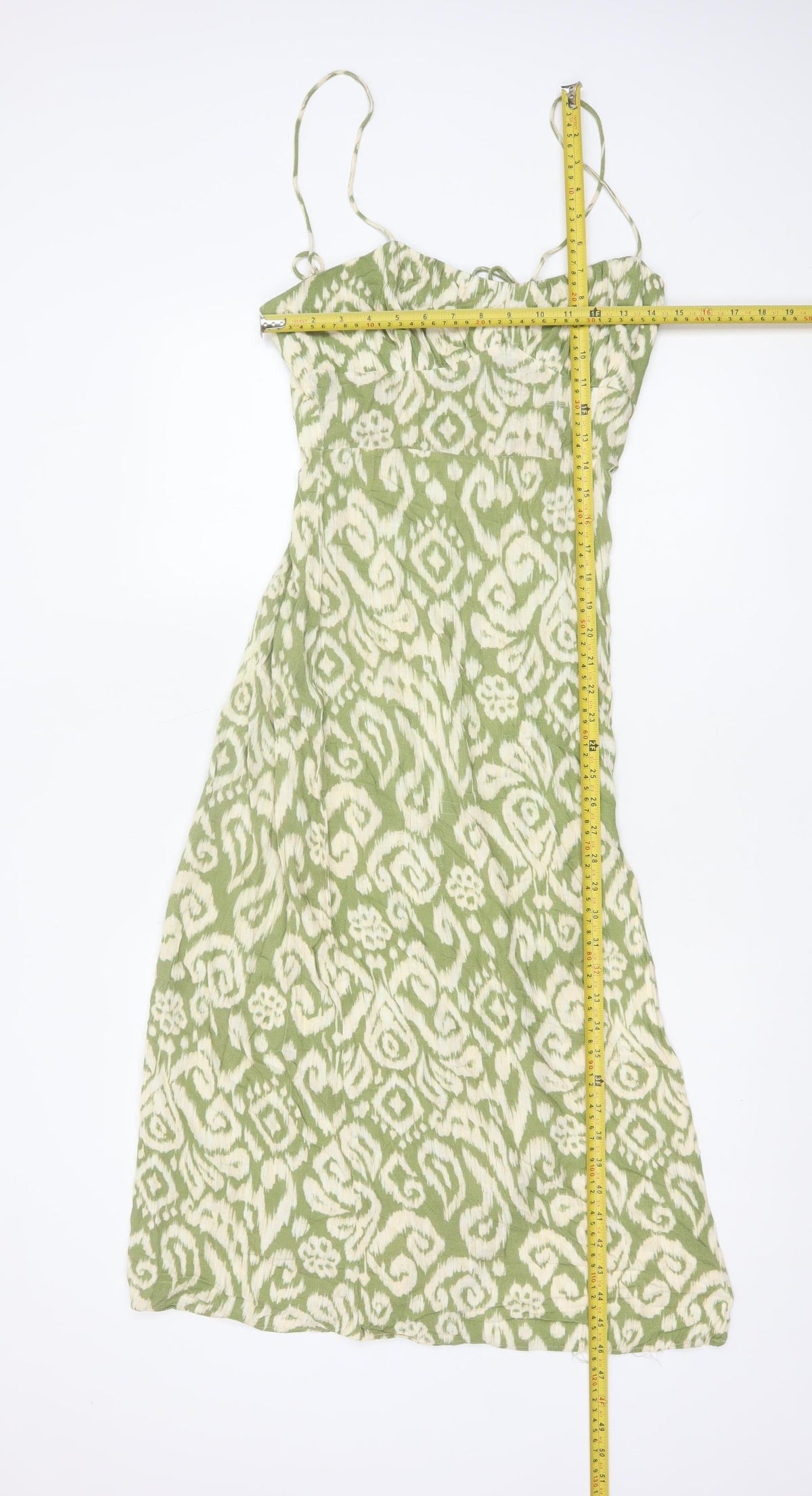 Zara Women Green S Maxi Slip Dress Geometric Print Side Slit