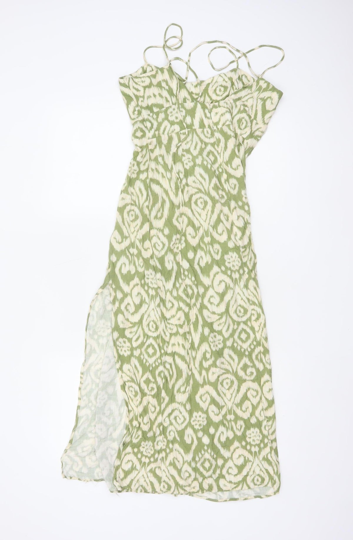 Zara Women Green S Maxi Slip Dress Geometric Print Side Slit