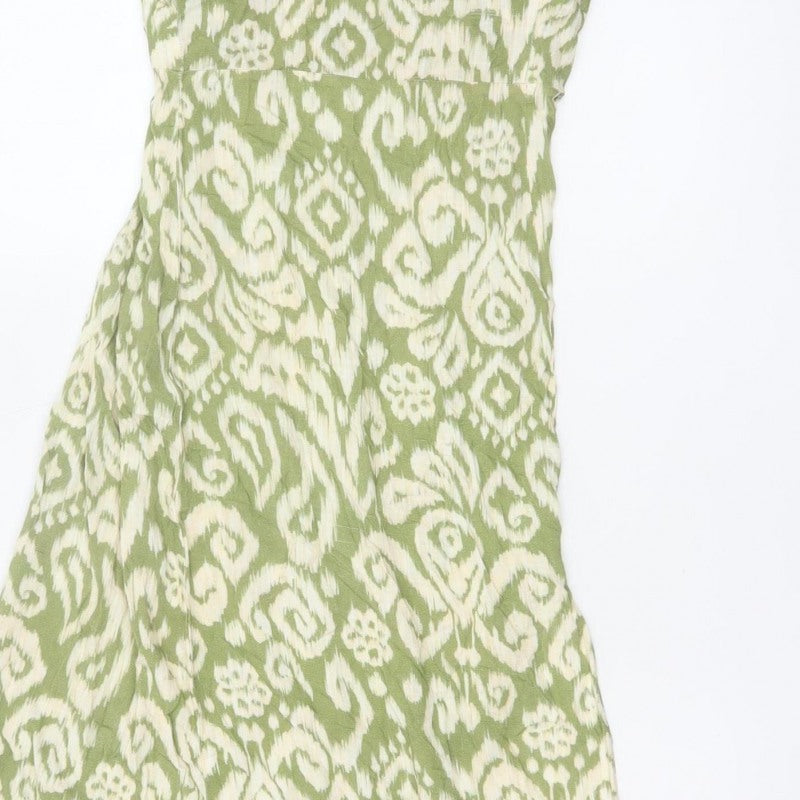 Zara Women Green S Maxi Slip Dress Geometric Print Side Slit