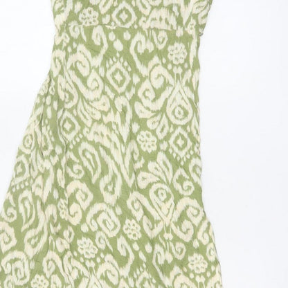 Zara Women Green S Maxi Slip Dress Geometric Print Side Slit