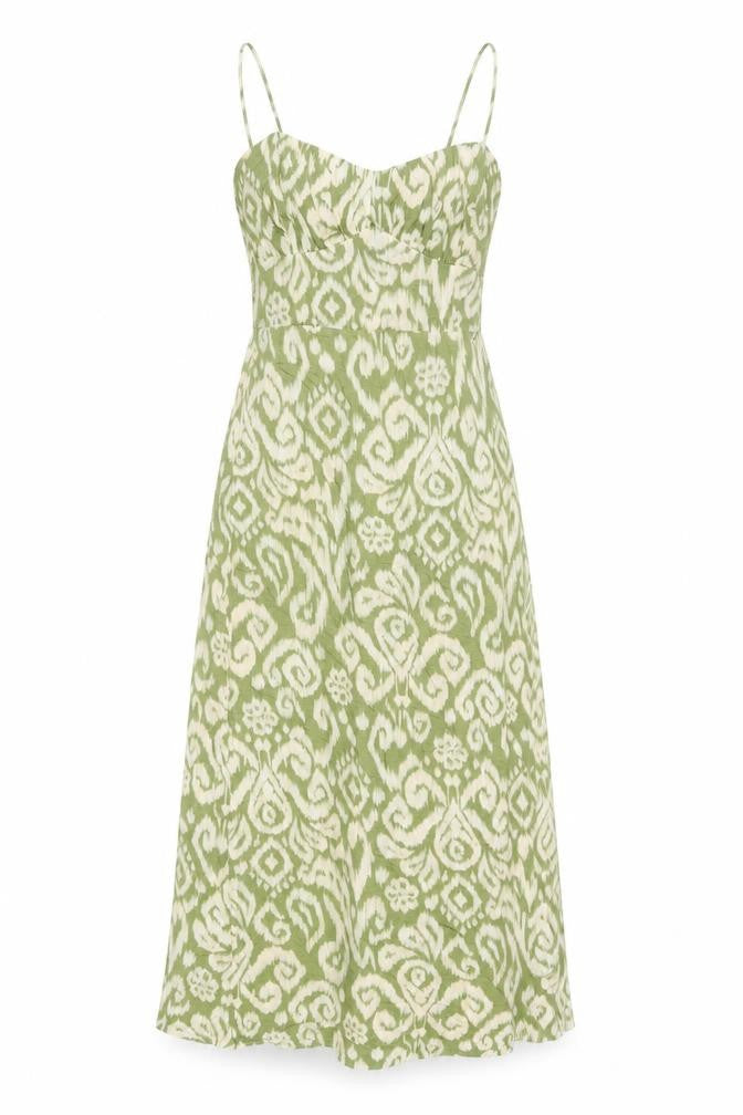 Zara Women Green S Maxi Slip Dress Geometric Print Side Slit