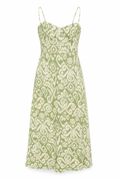 Zara Women Green S Maxi Slip Dress Geometric Print Side Slit