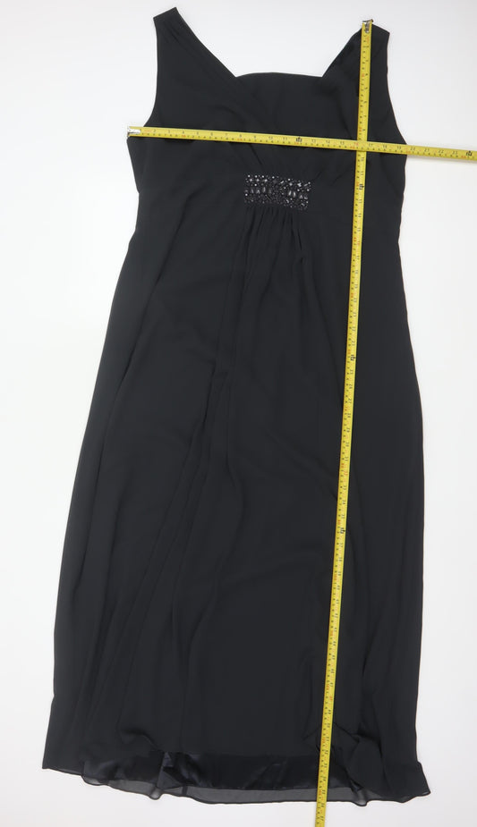 Jacques Vert Women Black UK 20 Maxi A-Line Beaded V-Neck Occasion Dress