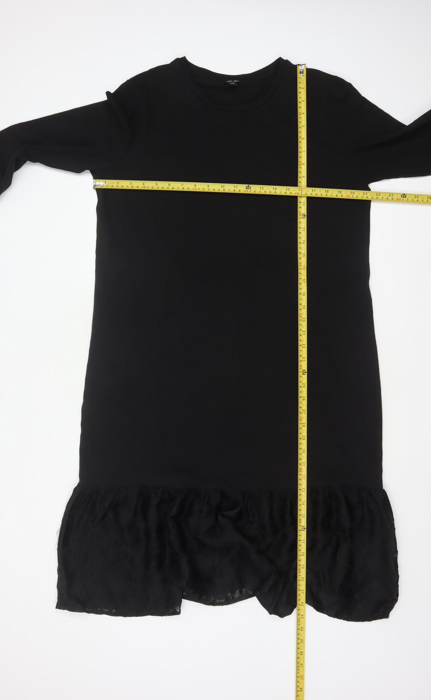 Saint + Sofia Women Black UK 18 Shift Dress Ruffle Hem 3/4 Sleeve