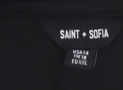 Saint + Sofia Women Black UK 18 Shift Dress Ruffle Hem 3/4 Sleeve
