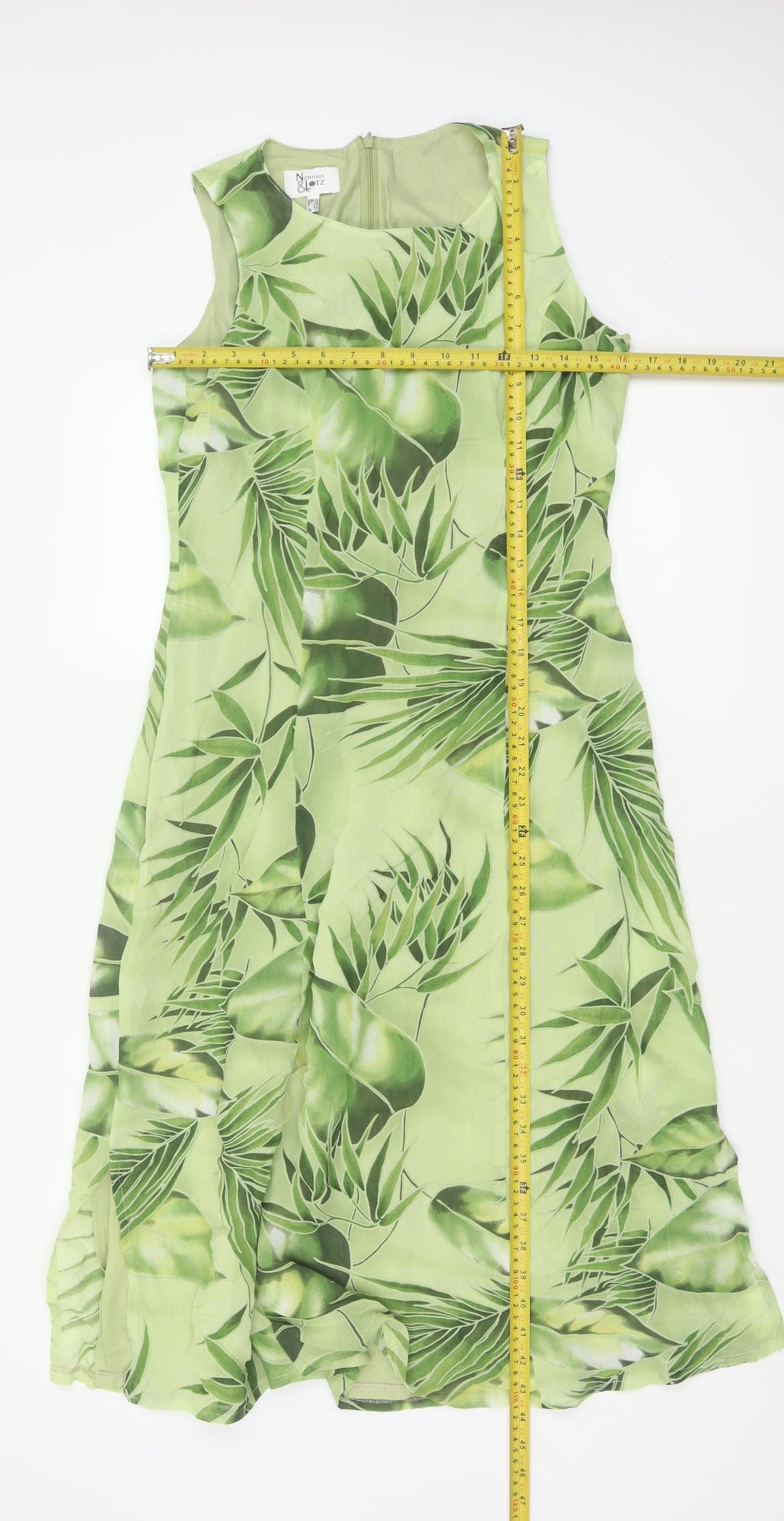 Nienhaus & Lotz Women Green UK 12 A-Line Tropical Chiffon Maxi Dress