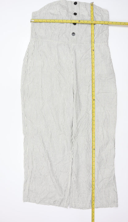 Next Women White Stripe Linen Blend Strapless Wide Leg Jumpsuit UK 22
