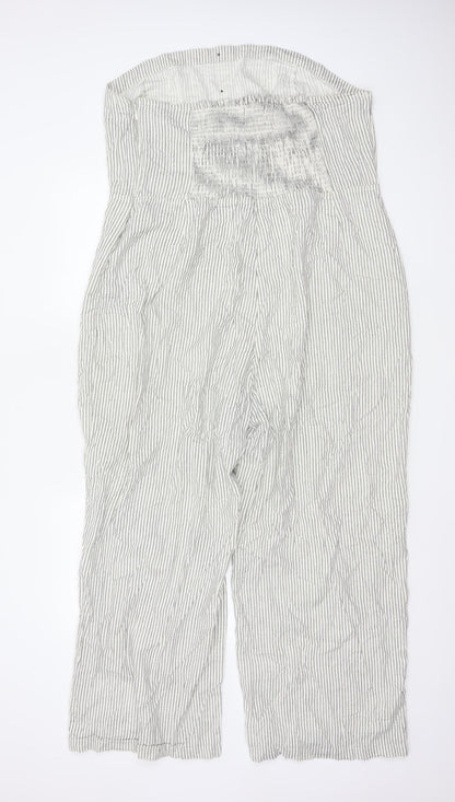 Next Women White Stripe Linen Blend Strapless Wide Leg Jumpsuit UK 22