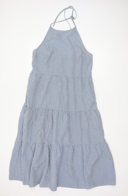 New Look Women Blue Gingham UK 16 Halter Tiered Maxi Dress