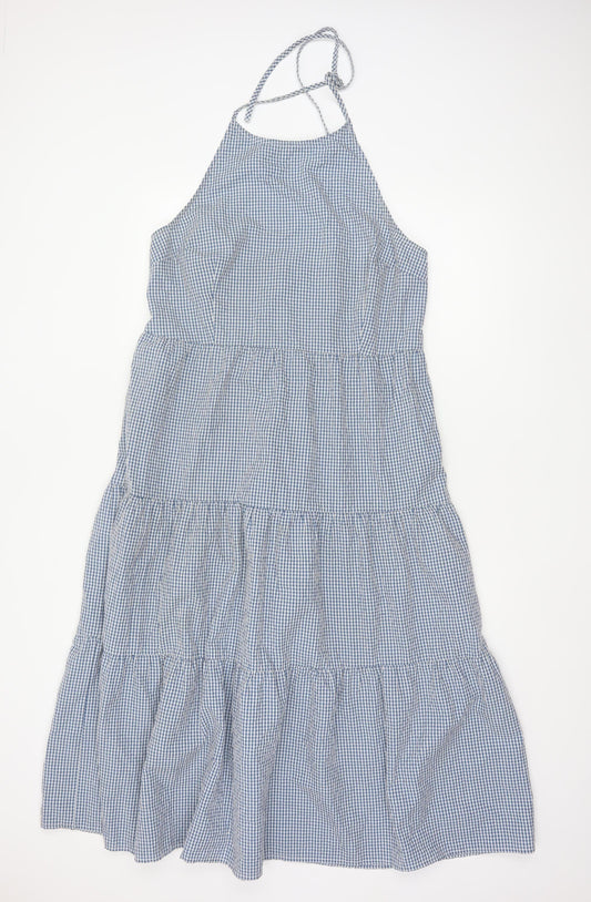 New Look Women Blue Gingham UK 16 Halter Tiered Maxi Dress