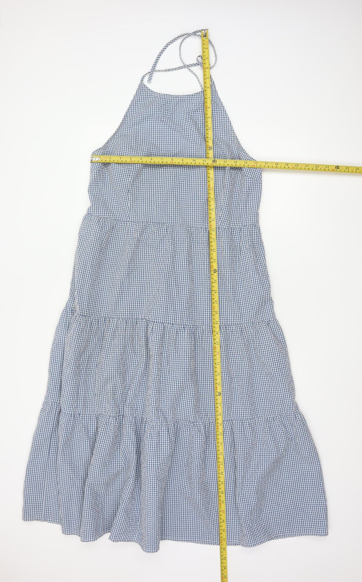 New Look Women Blue Gingham UK 16 Halter Tiered Maxi Dress