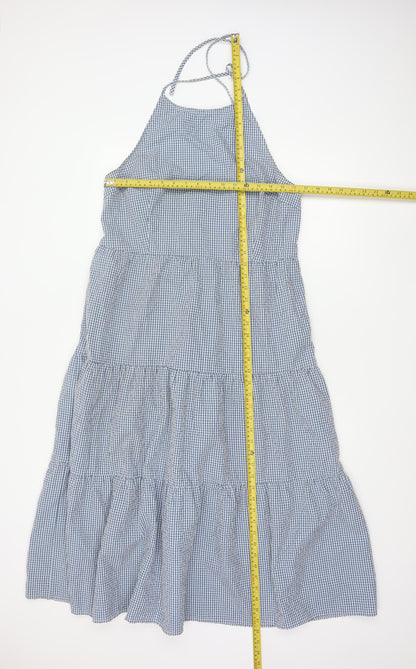 New Look Women Blue Gingham UK 16 Halter Tiered Maxi Dress