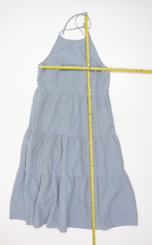 New Look Women Blue Gingham UK 16 Halter Tiered Maxi Dress