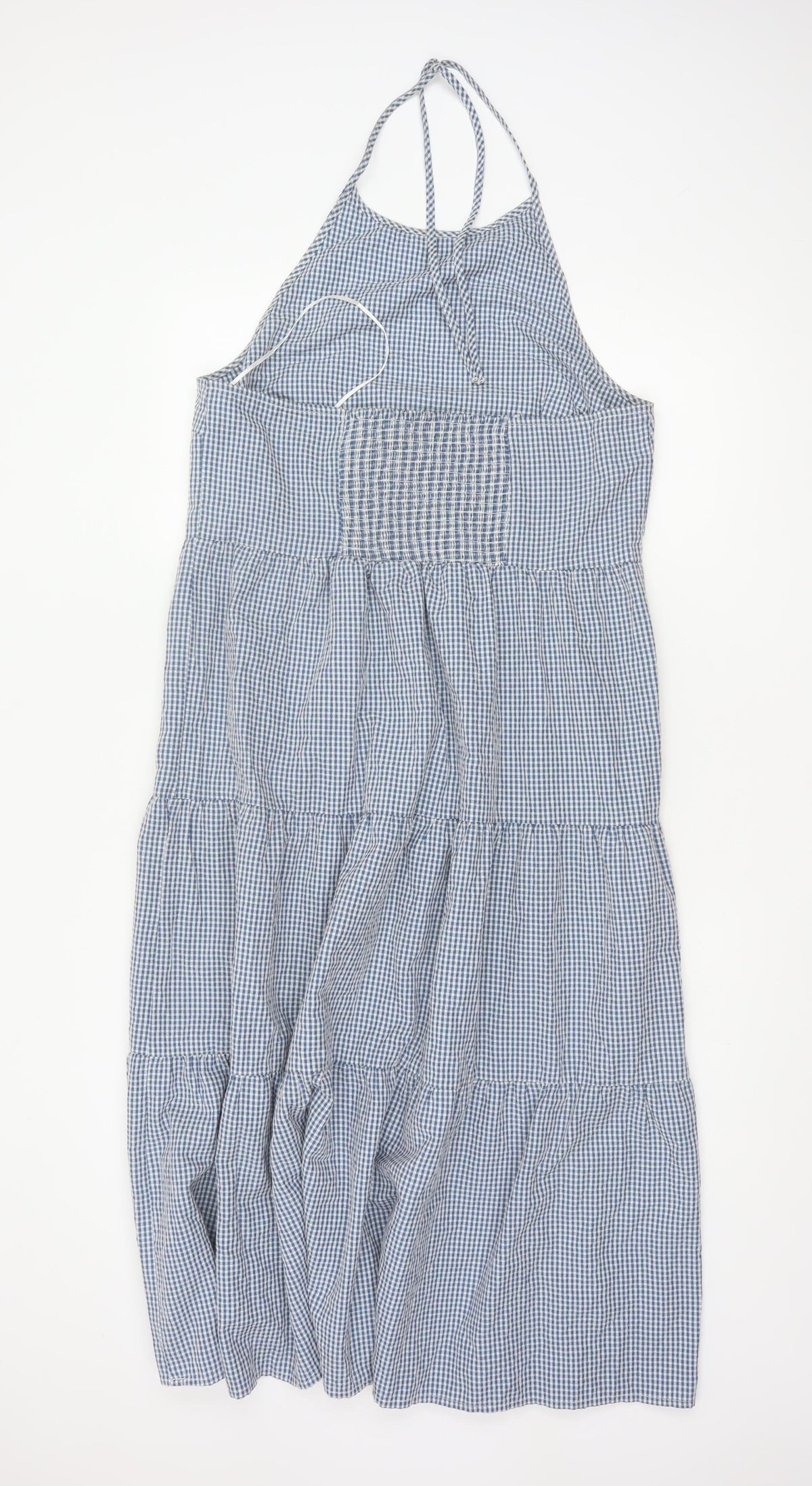 New Look Women Blue Gingham UK 16 Halter Tiered Maxi Dress