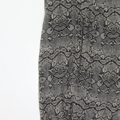 Zara Women Grey Snake Print Cut Out Maxi Dress XS Bell Sleeve