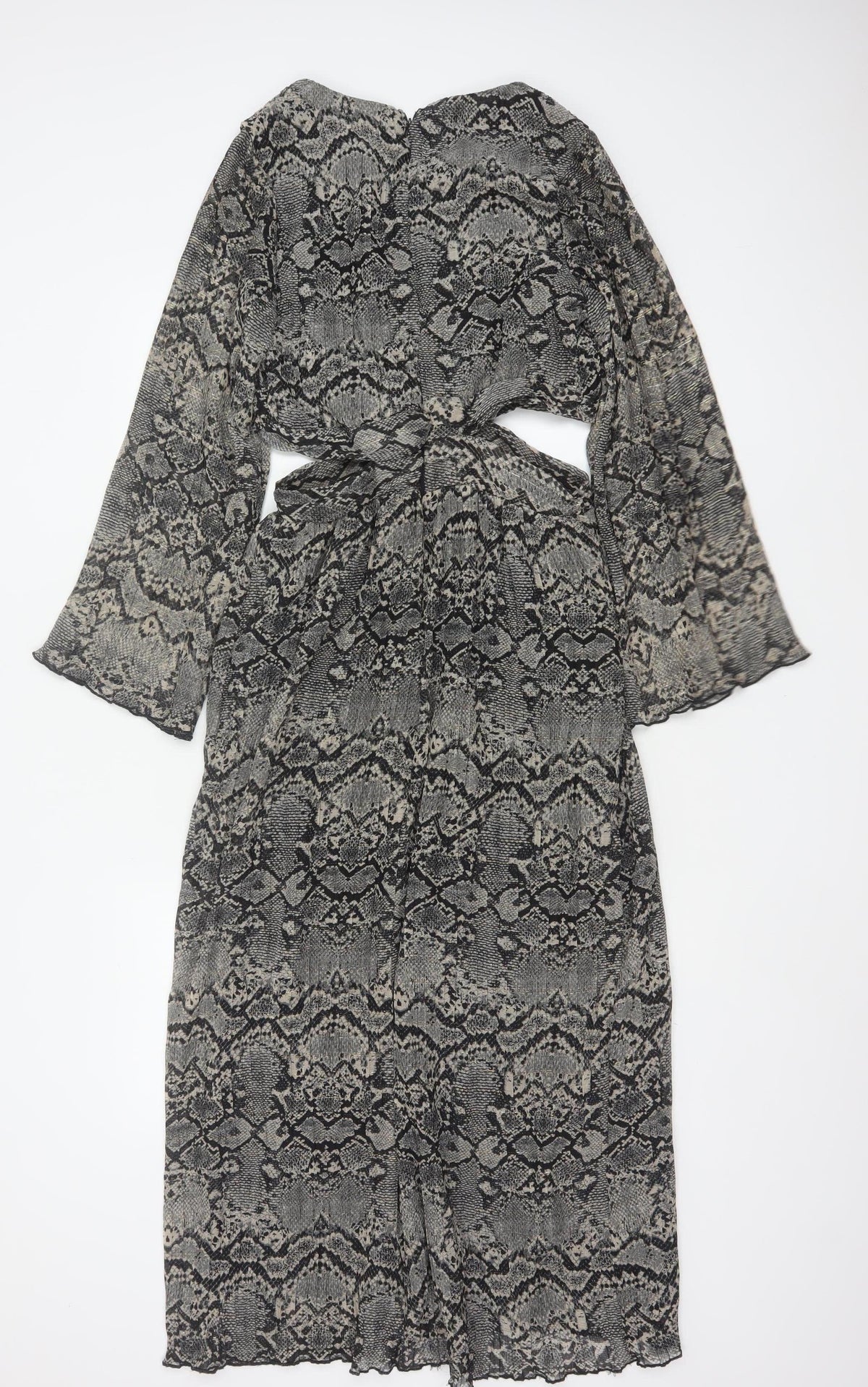 Zara Women Grey Snake Print Cut Out Maxi Dress XS Bell Sleeve