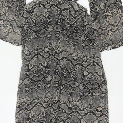 Zara Women Grey Snake Print Cut Out Maxi Dress XS Bell Sleeve