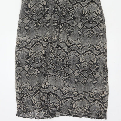 Zara Women Grey Snake Print Cut Out Maxi Dress XS Bell Sleeve