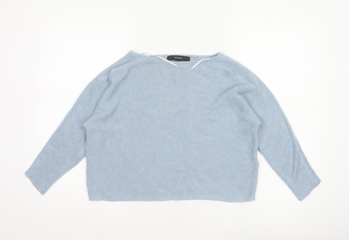 Vero Moda Women Blue S Boat Neck 3/4 Sleeve Fine Knit Pullover Jumper
