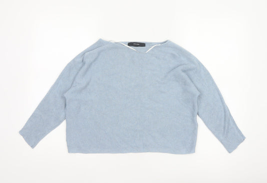 Vero Moda Women Blue S Boat Neck 3/4 Sleeve Fine Knit Pullover Jumper