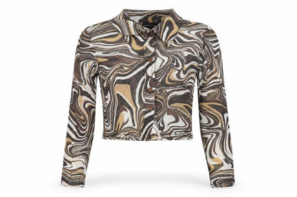 PRETTYLITTLETHING Women Multicoloured UK 6 Cropped Mesh Button-Up Top