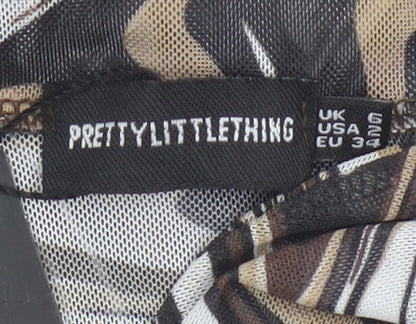 PRETTYLITTLETHING Women Multicoloured UK 6 Cropped Mesh Button-Up Top