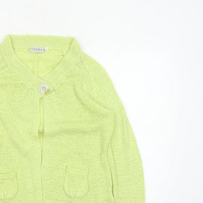 Canda Women Yellow Knit Button Cardigan Size S Collared Pockets