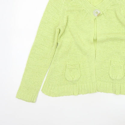 Canda Women Yellow Knit Button Cardigan Size S Collared Pockets