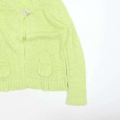 Canda Women Yellow Knit Button Cardigan Size S Collared Pockets