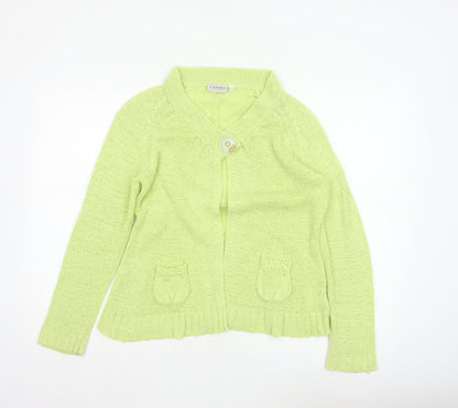 Canda Women Yellow Knit Button Cardigan Size S Collared Pockets