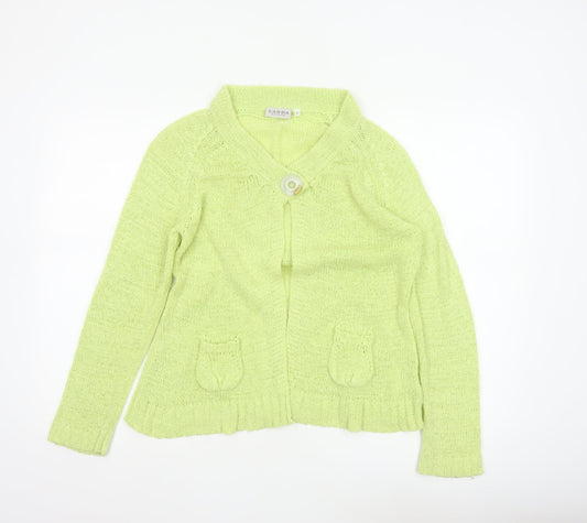 Canda Women Yellow Knit Button Cardigan Size S Collared Pockets