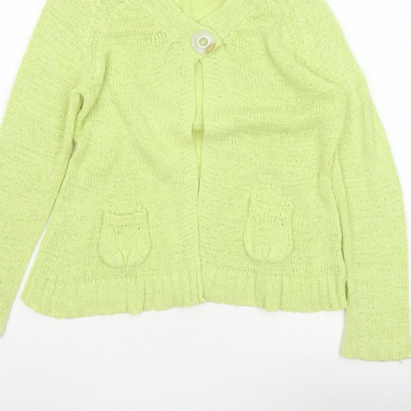 Canda Women Yellow Knit Button Cardigan Size S Collared Pockets