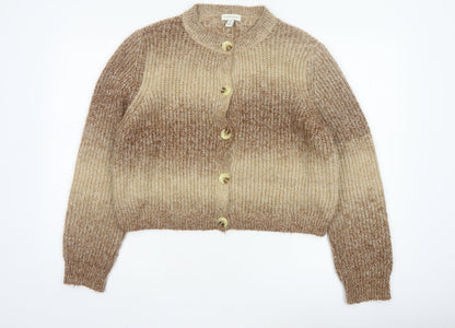 Topshop Women Beige Chunky Knit Button Cardigan Size L