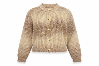 Topshop Women Beige Chunky Knit Button Cardigan Size L