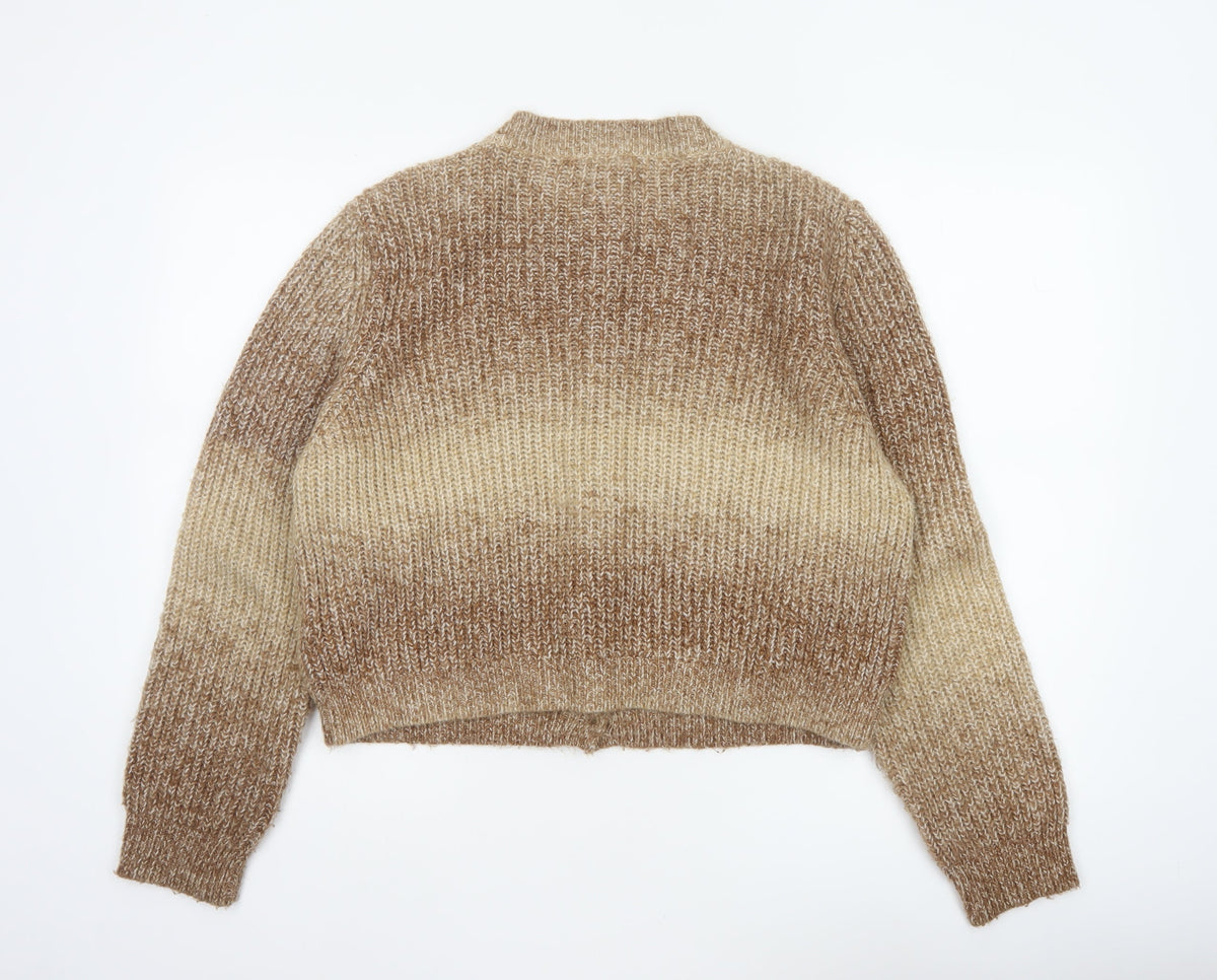 Topshop Women Beige Chunky Knit Button Cardigan Size L