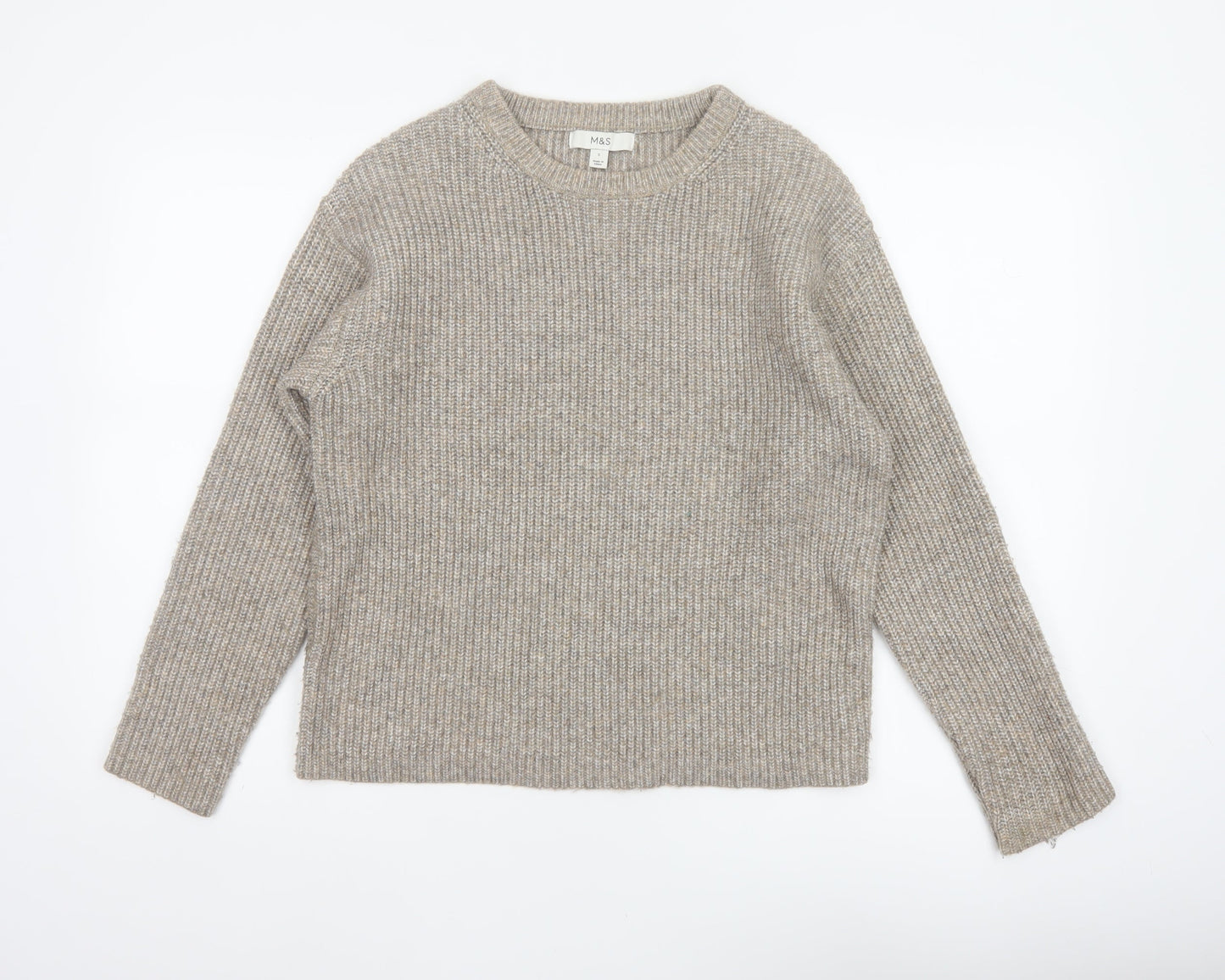 Marks and Spencer Women Beige S Chunky Knit Crew Neck Jumper