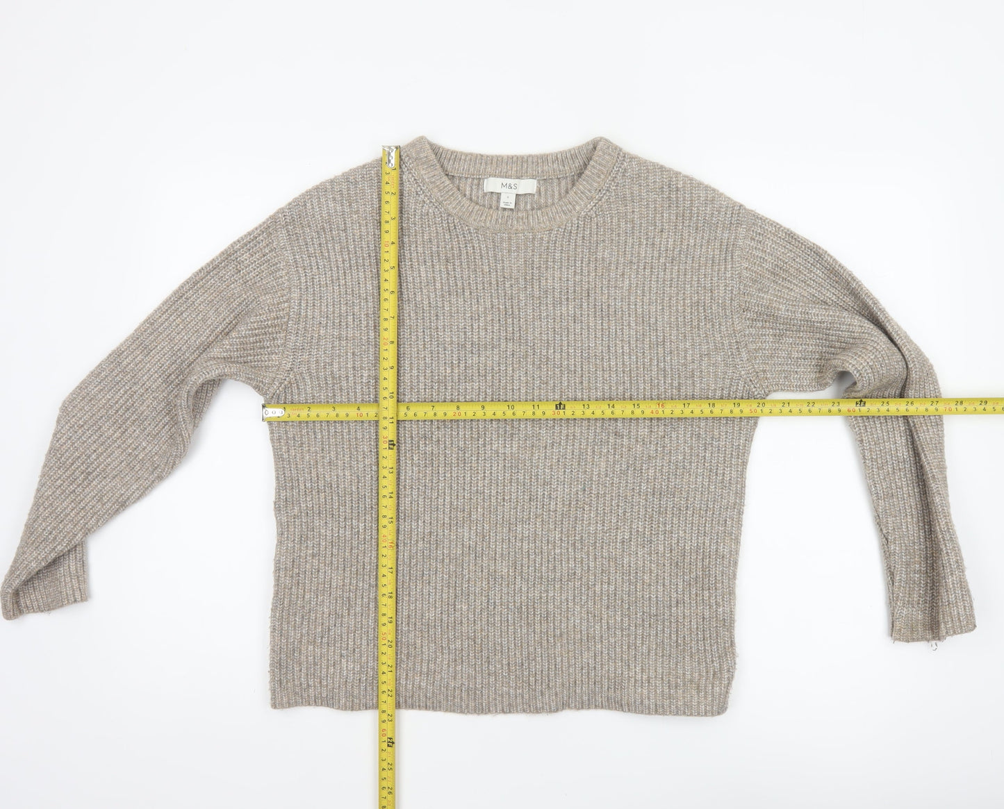 Marks and Spencer Women Beige S Chunky Knit Crew Neck Jumper
