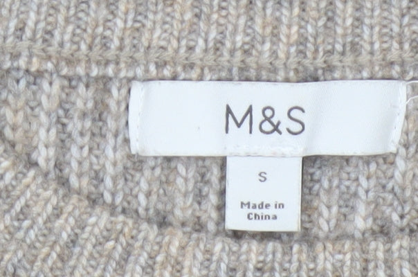 Marks and Spencer Women Beige S Chunky Knit Crew Neck Jumper