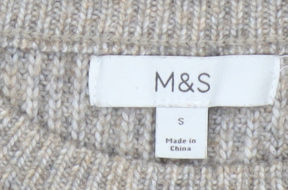 Marks and Spencer Women Beige S Chunky Knit Crew Neck Jumper