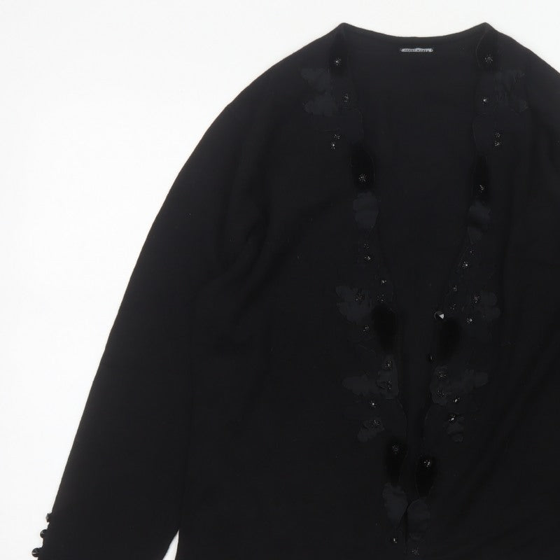 Gerry Weber Women Black UK 14 Floral Beaded Knit Cardigan