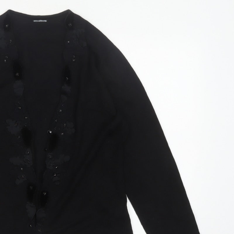 Gerry Weber Women Black UK 14 Floral Beaded Knit Cardigan