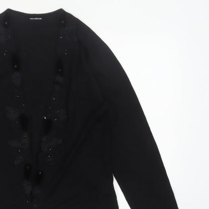 Gerry Weber Women Black UK 14 Floral Beaded Knit Cardigan